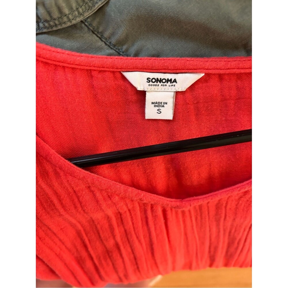 Sonoma Red V-Neck Belted Gauze Dress Cotton - Picture 5 of 5
